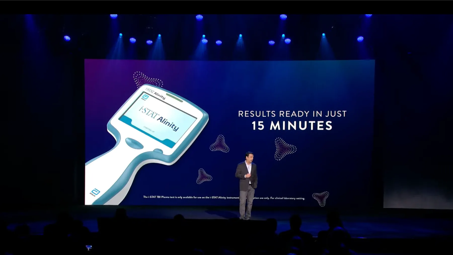 Abbott CES keynote product demonstration showing results ready in 15 minutes