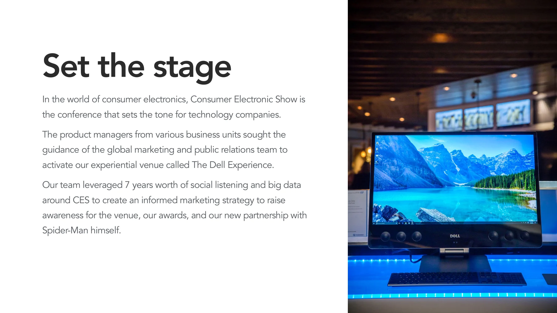 Dell CES Set the stage slide explaining The Dell Experience and CES social strategy