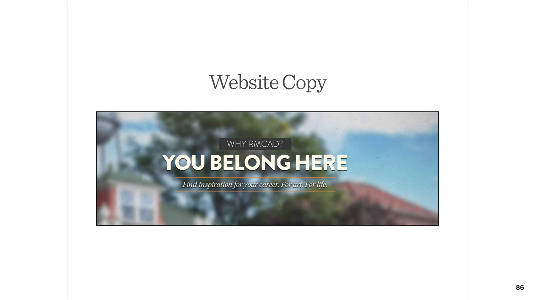 RMCAD website copy banner reading You Belong Here