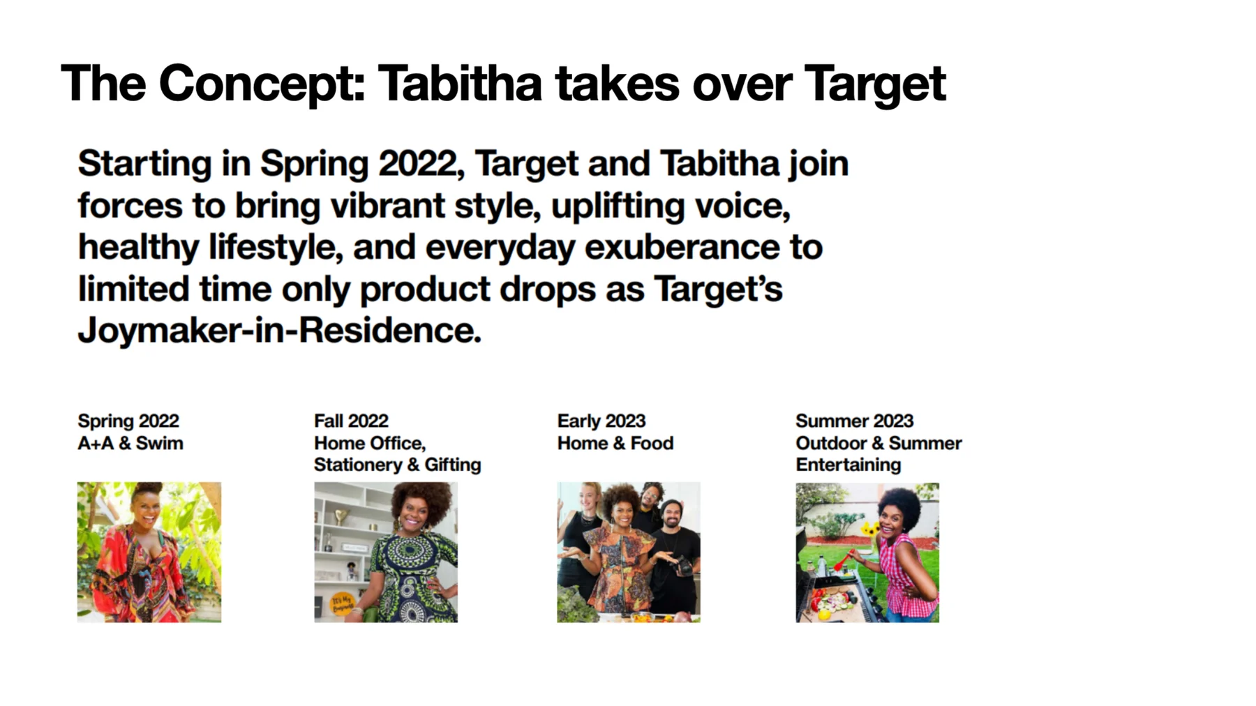 Target Tabitha Brown concept slide outlining the spring 2022 Joymaker-in-Residence campaign