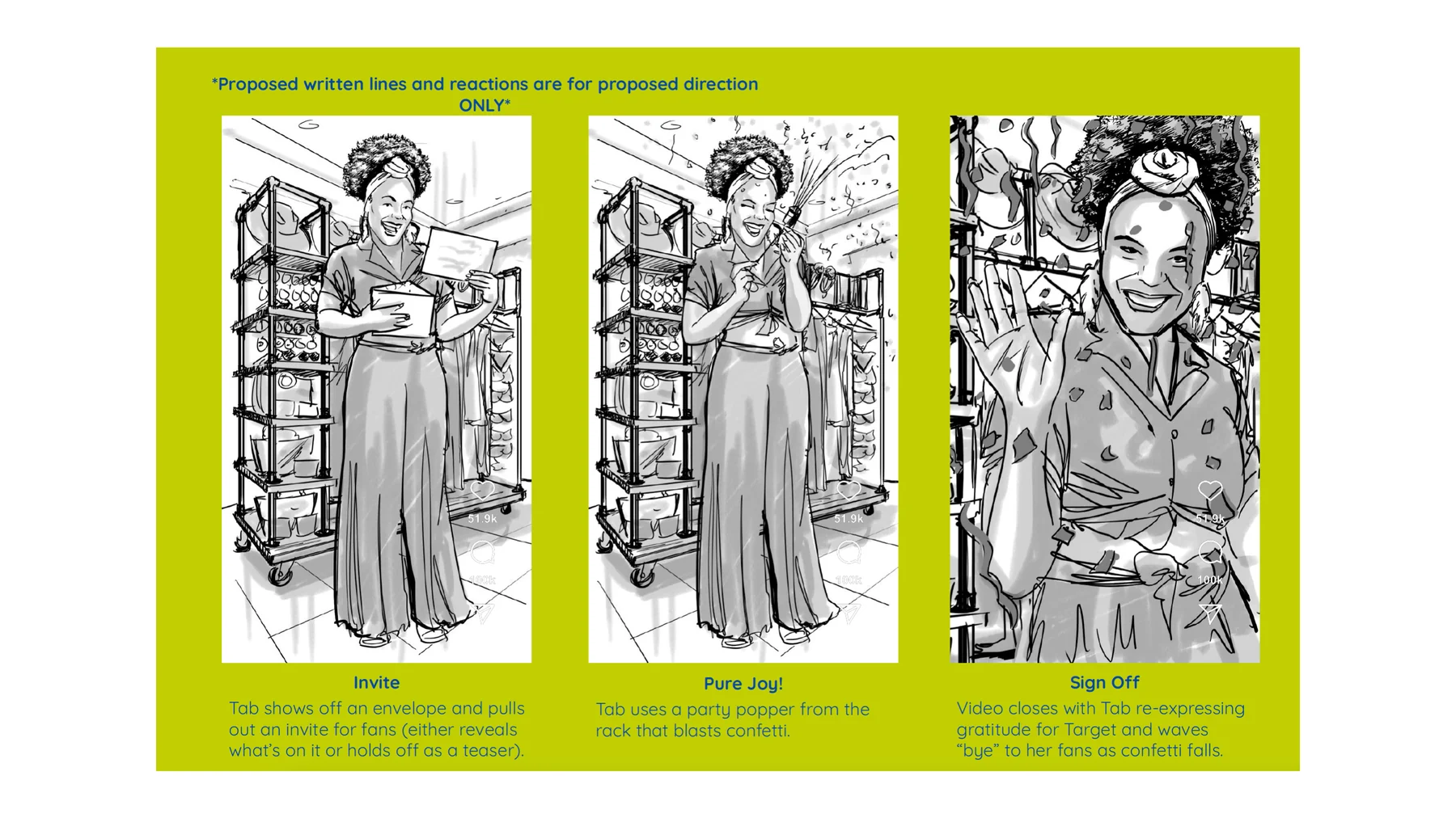Target Tabitha Brown storyboard concepts for runway communications